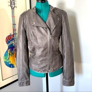 Maurices Faux Leather Biker Jacket in Grey Sz Small